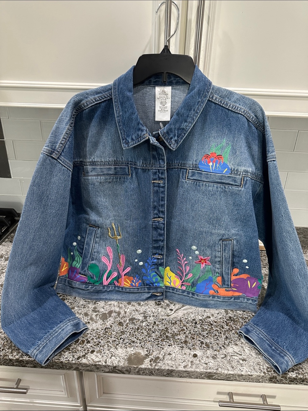 NEW Women’s Denim Jacket with Colorful Ocean Embroidery - Blue - Picture 2 of 3